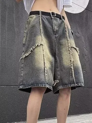 

Мужские джинсовые шорты American Sle Destroyed Look Cool, свободные, прямого кроя, длиной до колена, для подростков, летняя повседневная одежда