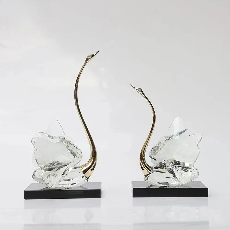 Exquisite Transparent Crystal Swan Creative Art Ornaments Desk Decoration Golden Swan Sculpture Modern Home Decor Accessories