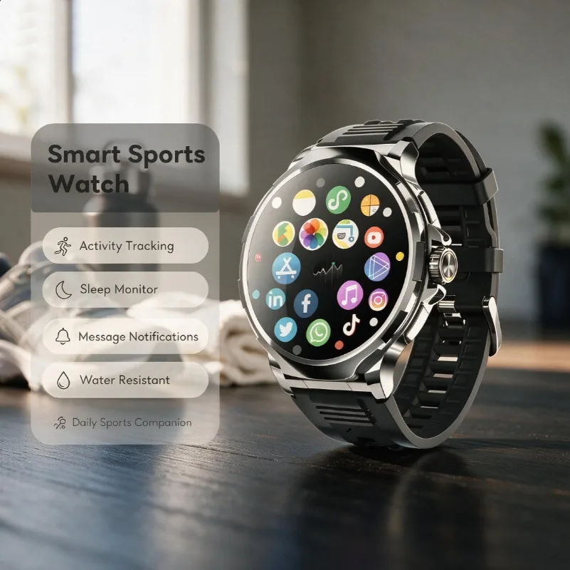 4G SIM Multifunctional Sports Smart Watch Curved Eye Care Screen Large Storage Bluetooth Call Social App Notifications