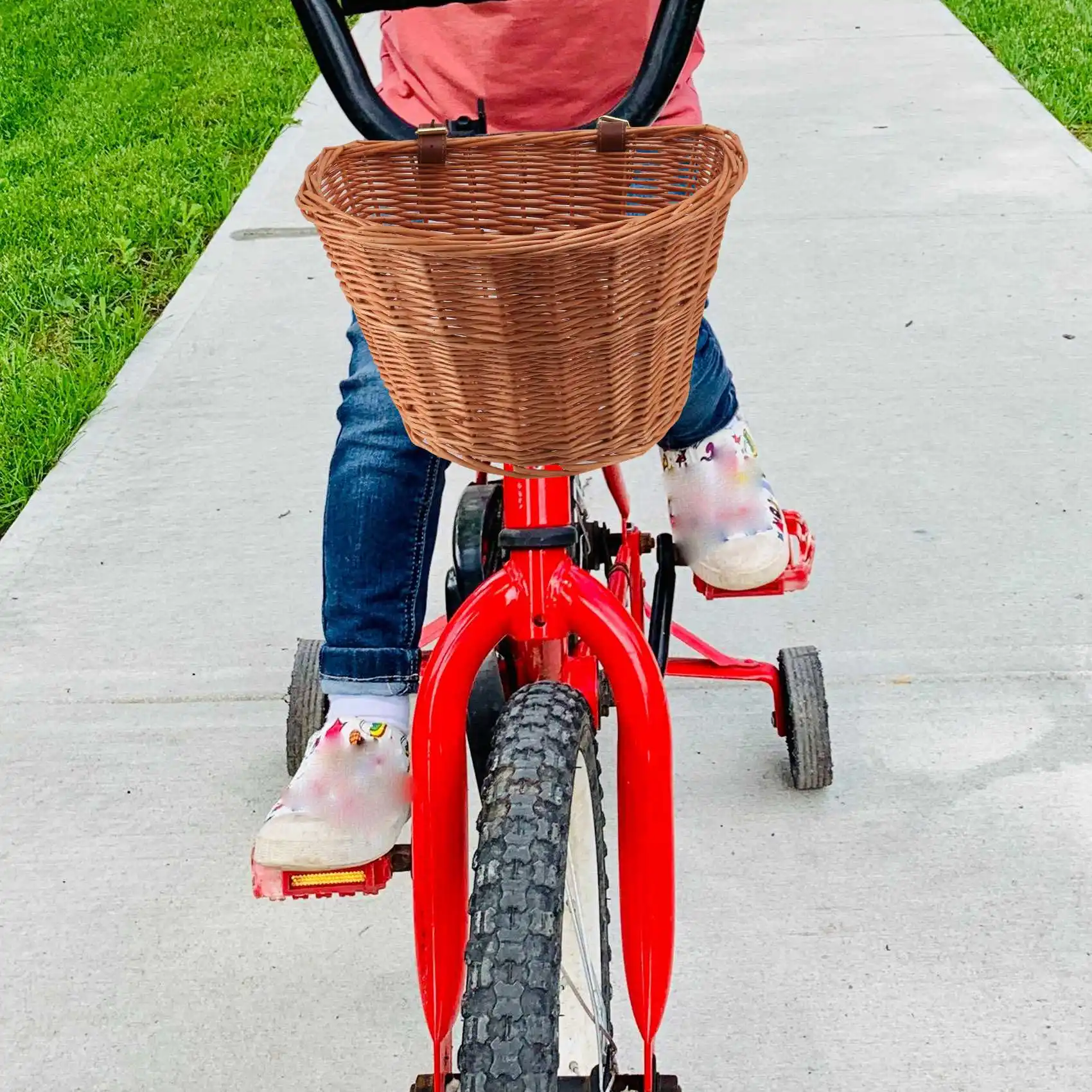 

Плетеная передняя корзина для велосипеда в стиле ретро, ручной работы с кожаными ремнями-B60B