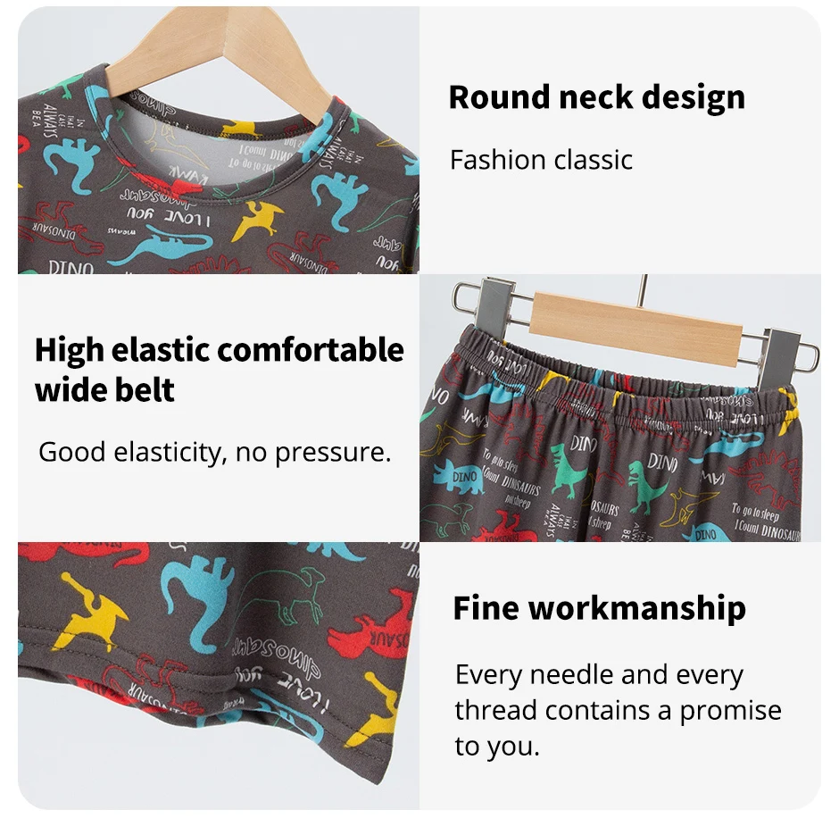 2-teilige Sommer-Kinder-Spaß-bedruckte Shorts mit kurzen Ärmeln, Anzug für Jungen, buntes Dinosaurier-Top, Mädchen, süß und schön, elastische Taille, kurz – Detail 9