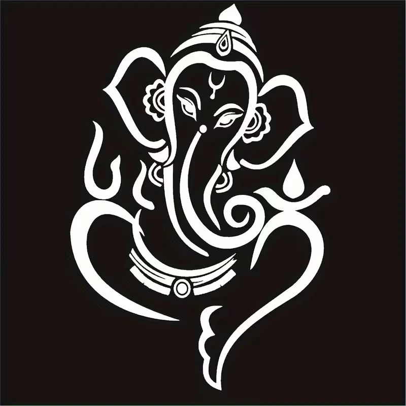 1pc Large Ganesha Hindu/Buddhist Vinyl Sticker - Removable Indian God Car Decal with Om Symbol-like Swirls & Auspicious Mohanji