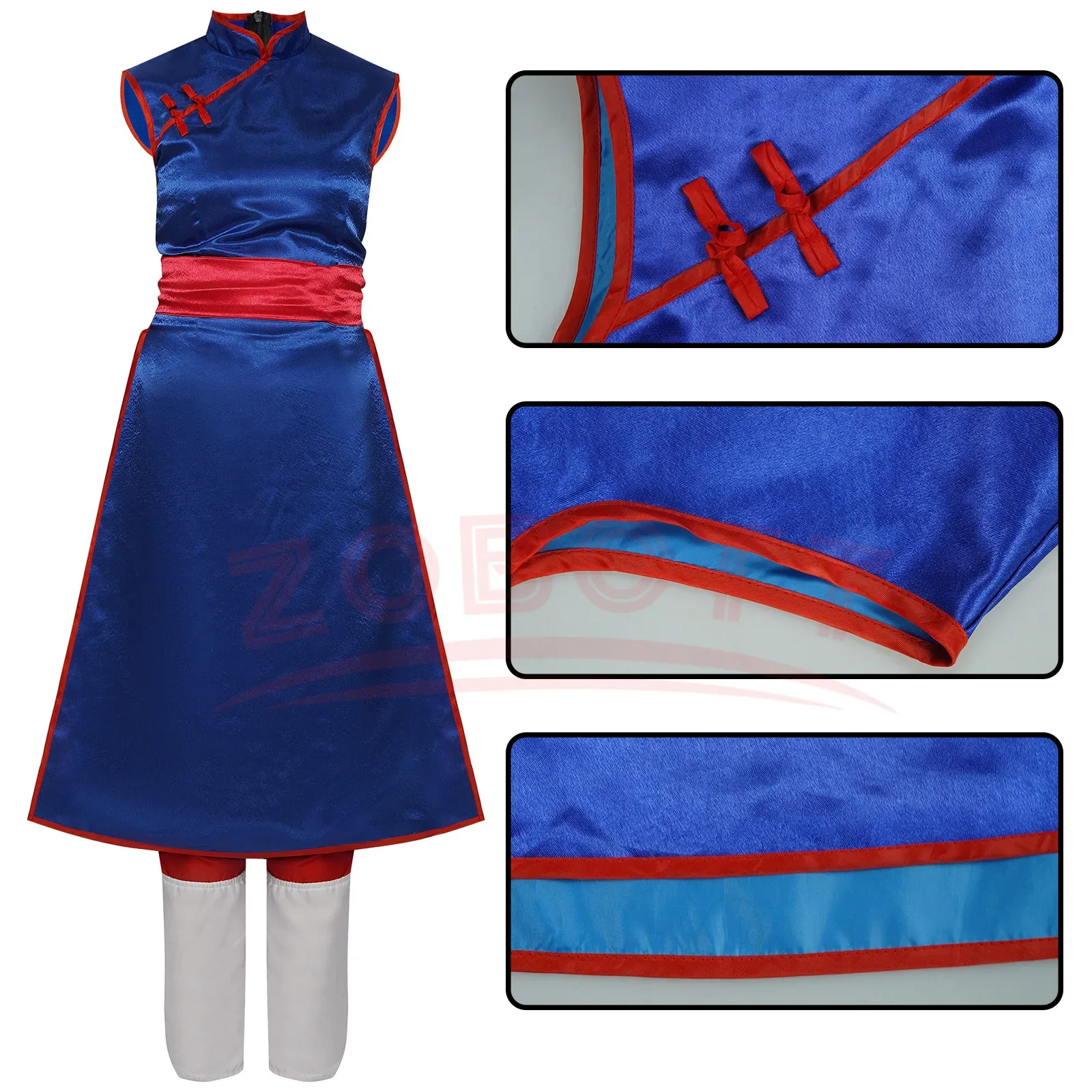 Anime Dragon Cos Ball Chichi Cosplay Costume Shirt Blue Uniform Props Cheongsam Women'S Uniform Dress Halloween Party Set Gift image 3