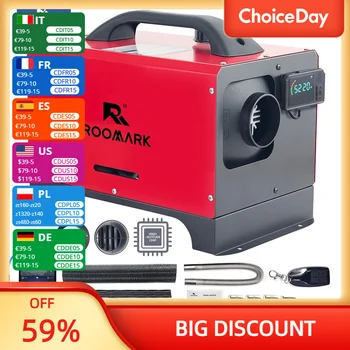 ROOMARK 5/8 KW 디젤 에어 히터 12V 올인원 자동차 히터(LCD 온도 조절기 모니터 및 트럭 보트 RV 트레일러용 원격 제어 포함)