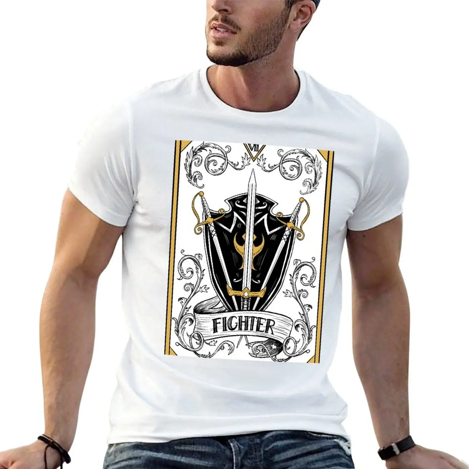 

D&D Fighter Tarot T-Shirt man t shirt cotton t shirts for man graphic tees T-Shirt
