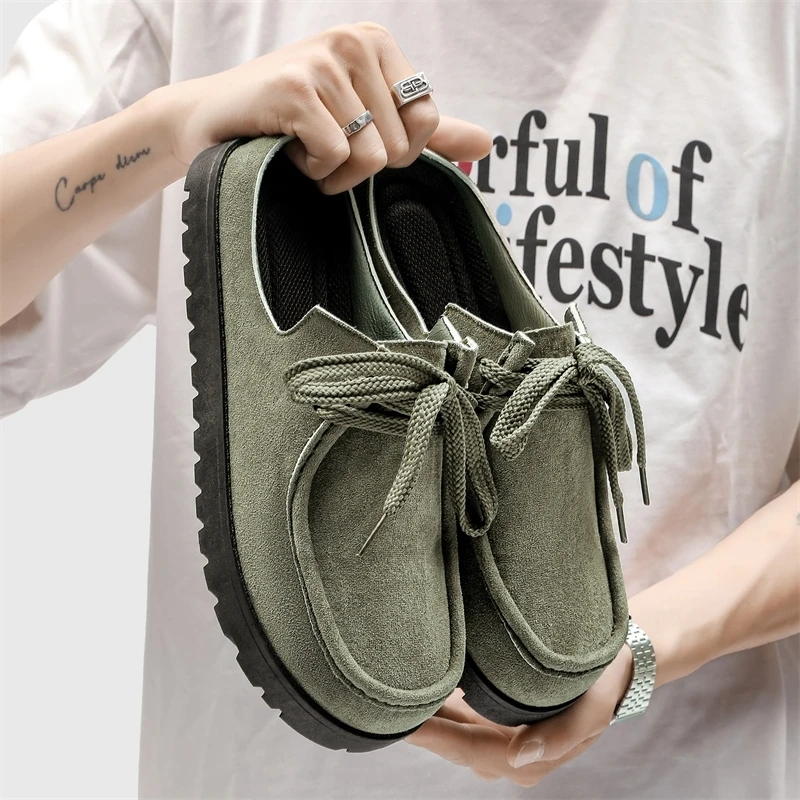 

2025 Platform Mules Men Backless Loafers Slipper Thick Bottom Half Shoes For Man Closed Toe Slide Sandals Open Back Casual Shoes