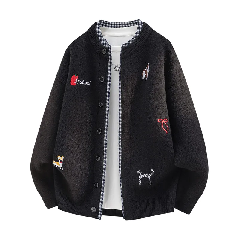 Korean-Style Trend Mens Long-Sleeved Sweater Jacket Single-Breasted Multiple Patterns Embroidery Comfortable Hot-Selling for Men