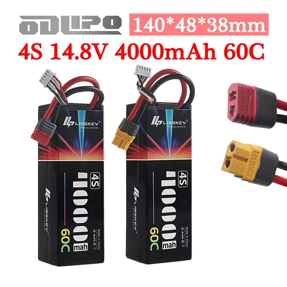

14,8 В, 60C, 4000 мАч, 4S, липо-аккумулятор с разъемом Deans T XT60, жесткий чехол для радиоуправляемого автомобиля, лодки, грузовика, вертолета, гоночной модели самолета