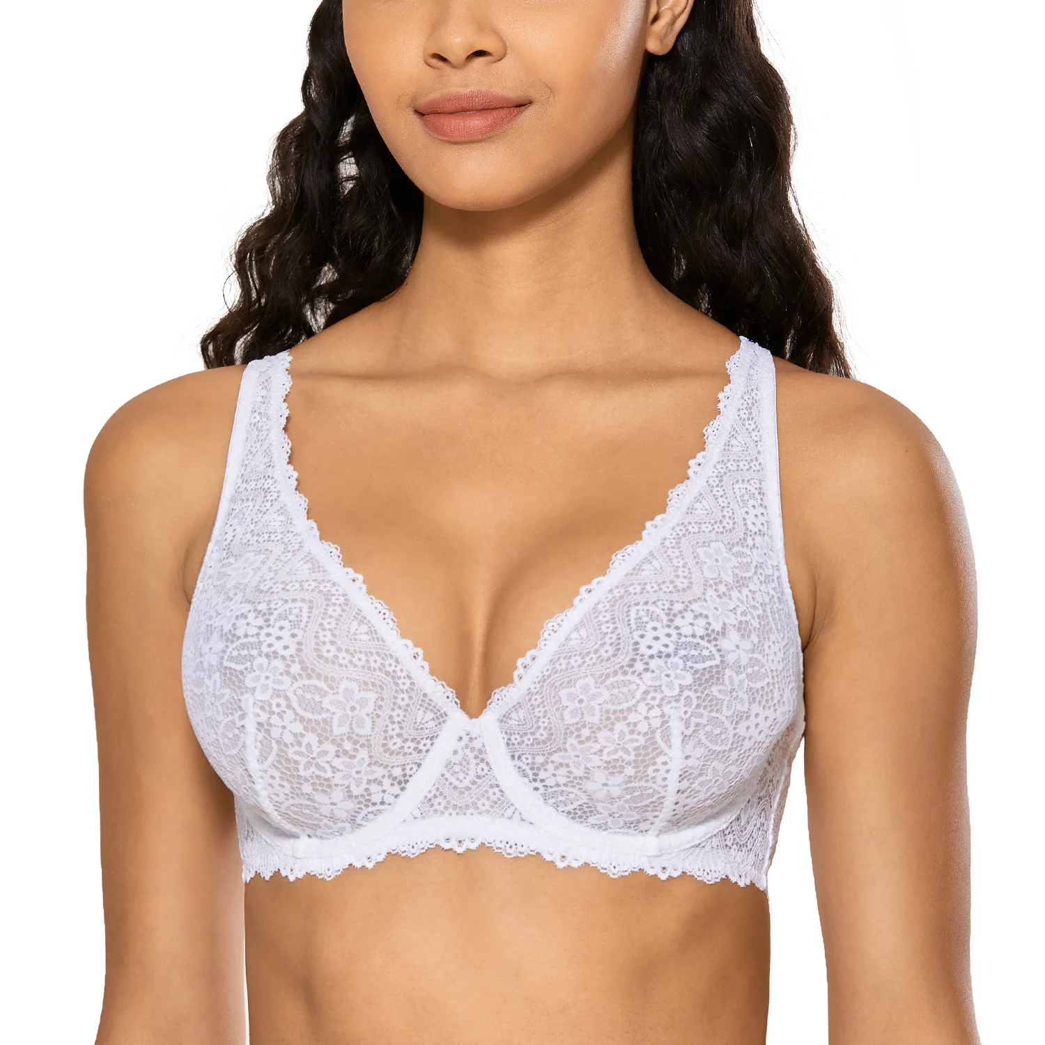 

Women's Plunge Lace Bra Plus Size Underwire Bralette Sexy See Through Unlined Bras