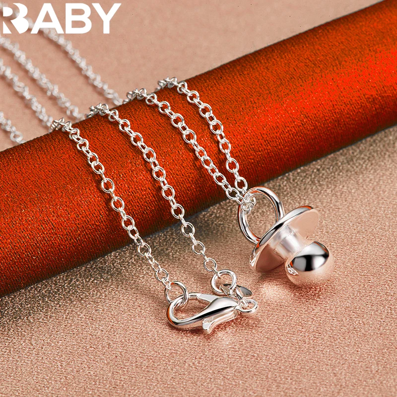 URBABY 925 Sterling Silver Baby Pacifier Pendant Necklace 16-30 Inch Chain For Woman Fashion Charm Wedding Party Jewelry Gifts