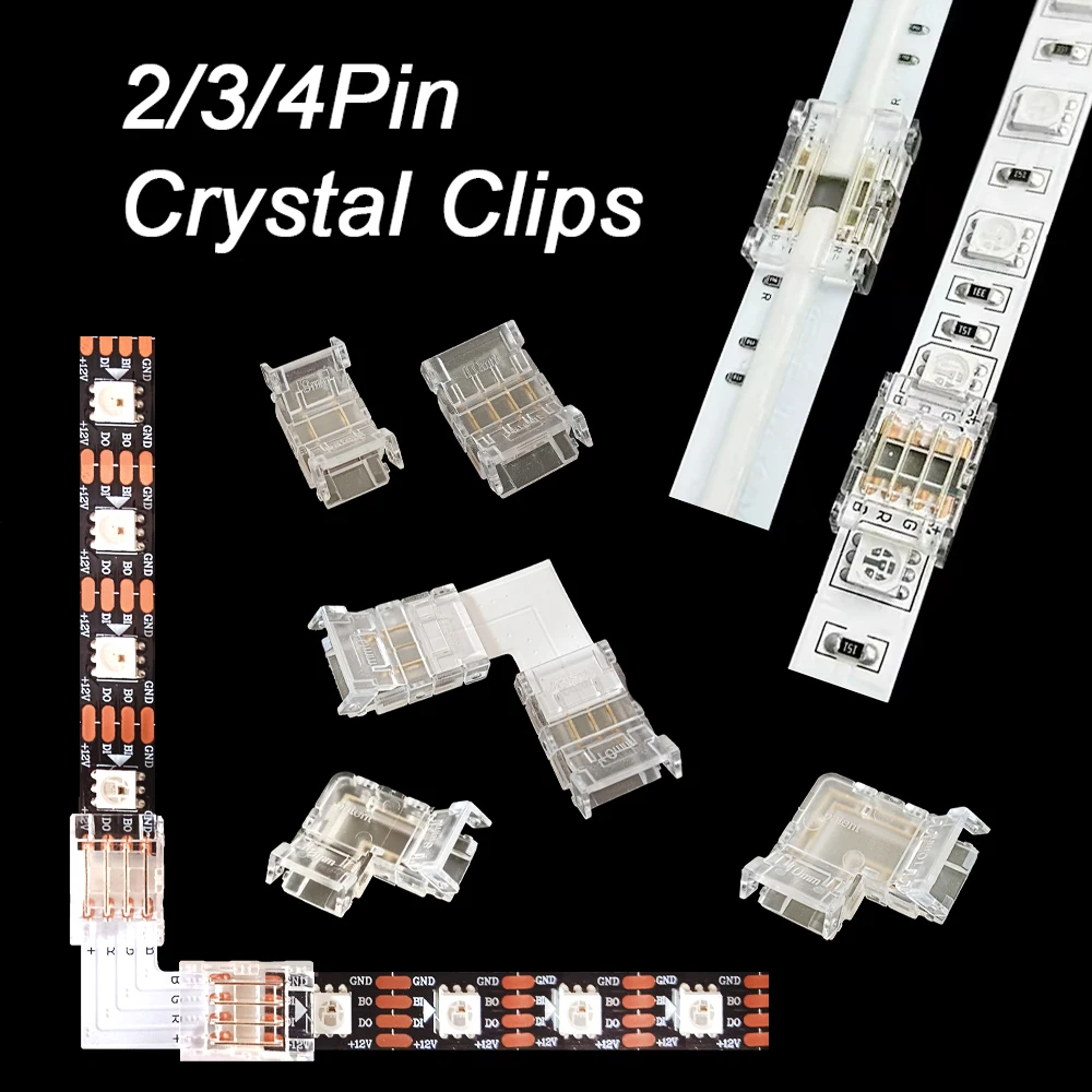 

L-shaped Welding-free Corner Crystal Buckle For COB SMD LED Strip Cover Connector 5mm 8mm 10mm 2Pin 3Pin 4Pin LED Strip Light