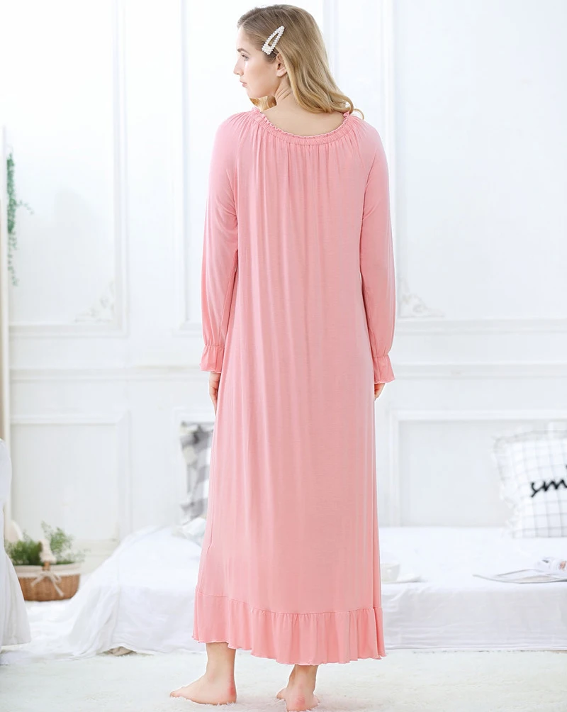 Long Nightgown Women\'s Loungewear Modal Long Sleeve Sleepwear Soft Princess Full Length Sleep Shirt Plus Size Nightdress Nighty