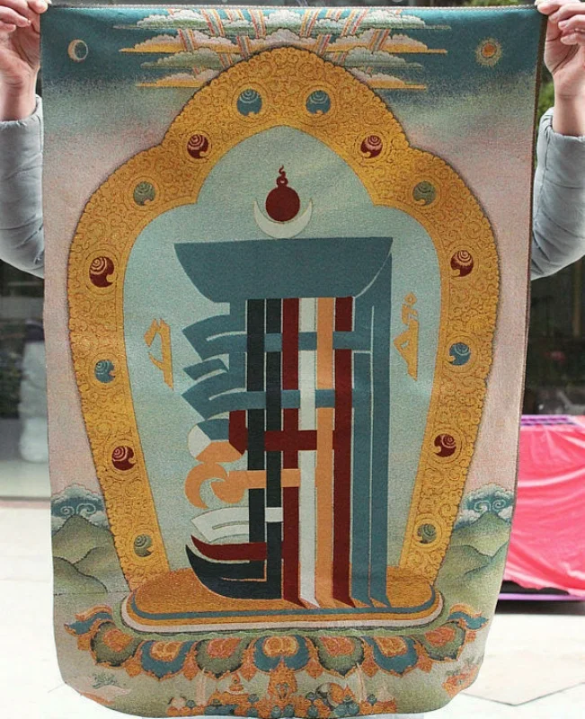 Rare Tibetan Buddhism Cloth Silk Lucky symbol wall hanging Decoration Thanka Mural Mural