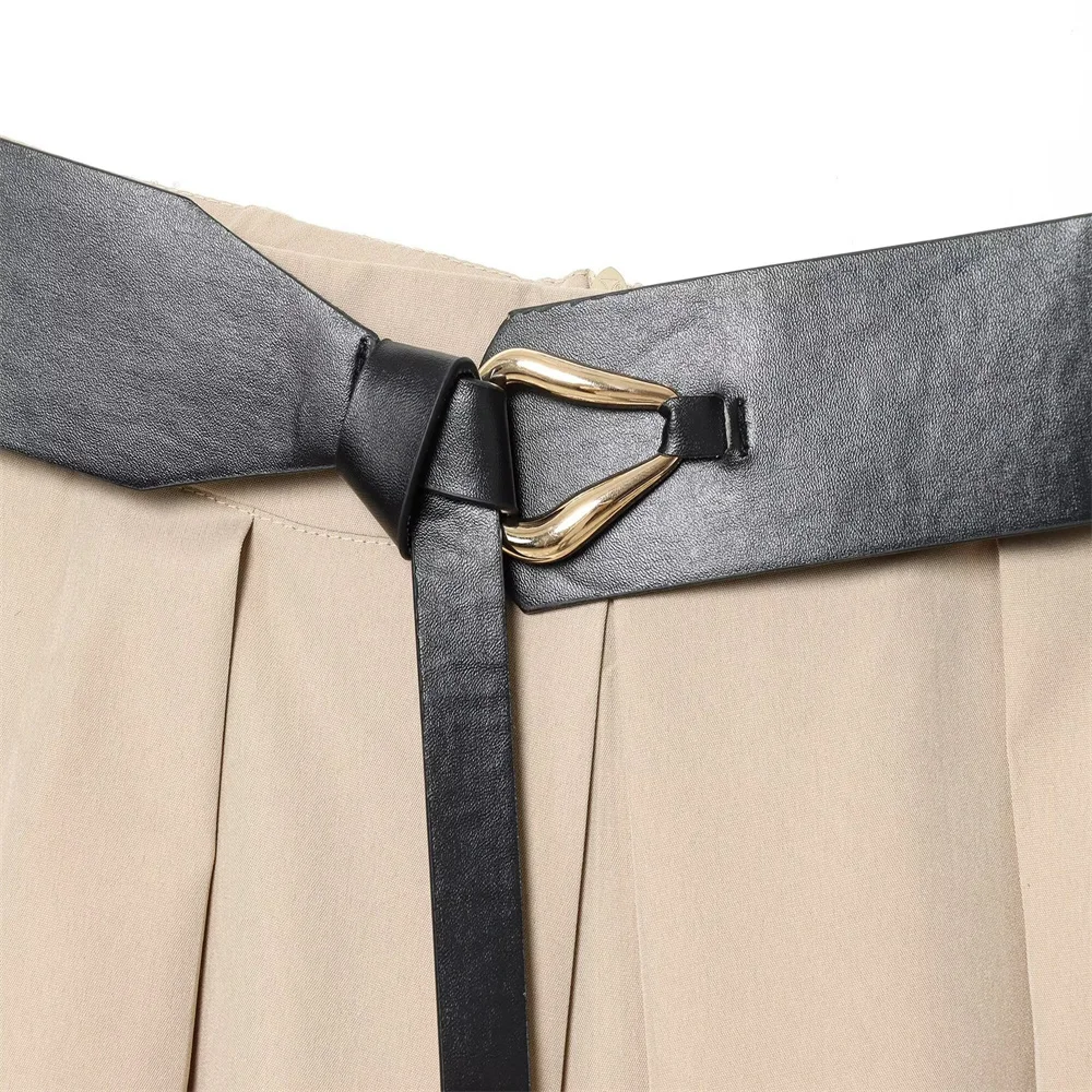 Herfst nieuwe dames hoge taille geplooide A-lijn lange rok met tailleriem mantelstijl MIDI midi rok