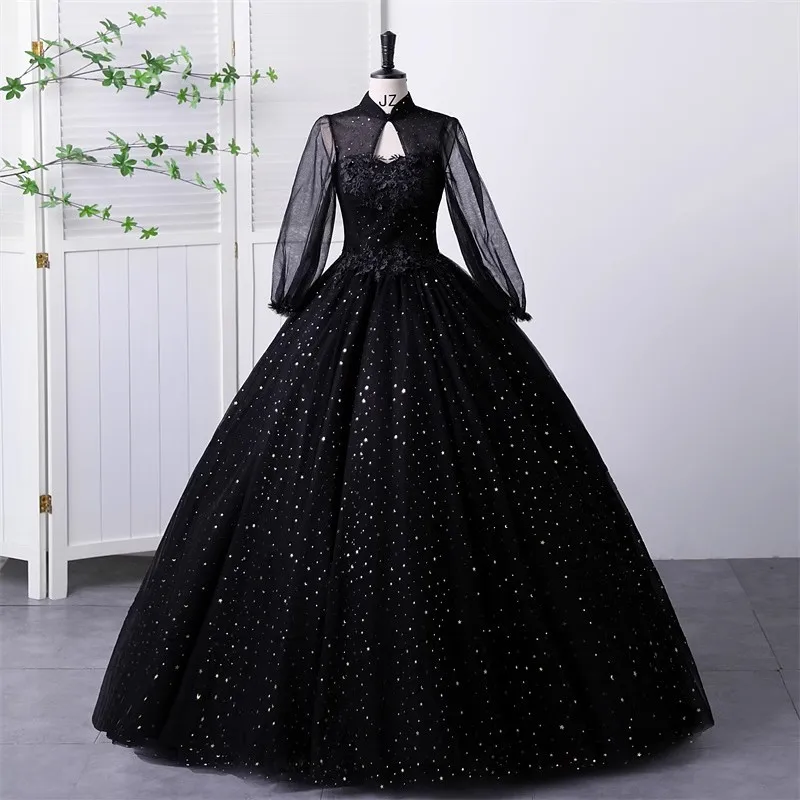 Elegant Quinceanera Vestido De Baile De Queensenia Full Sleeves Black Homecoming Party Dresses High Neck Plus Size Wholesales