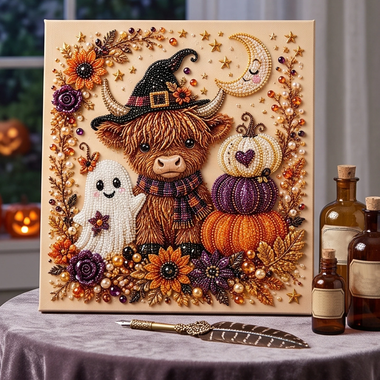 DIY Halloween Gerahmtes Diamant-Perlen-Malset 20x20cm Perlen-Diamant-Kunstset Perlen-Diamant-Malset für Erwachsene Heimdekoration – Detail 3