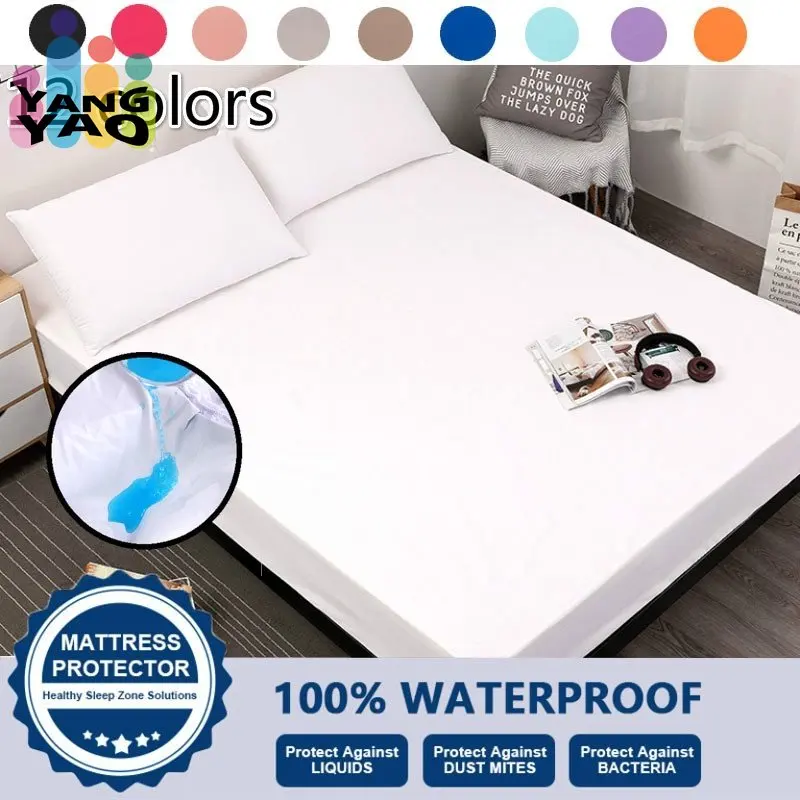 

100% Waterproof Solid Fitted Sheet King Queen Full Twin Single Size Mattress Cover With All-Around Elastic Rubber Band Bed Sheet