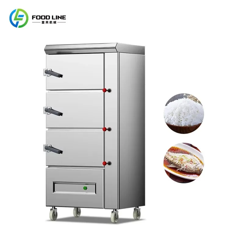Industrial Food Steamer Cabinet Commercial Steam Cooking Equipment Stainless Steel Design