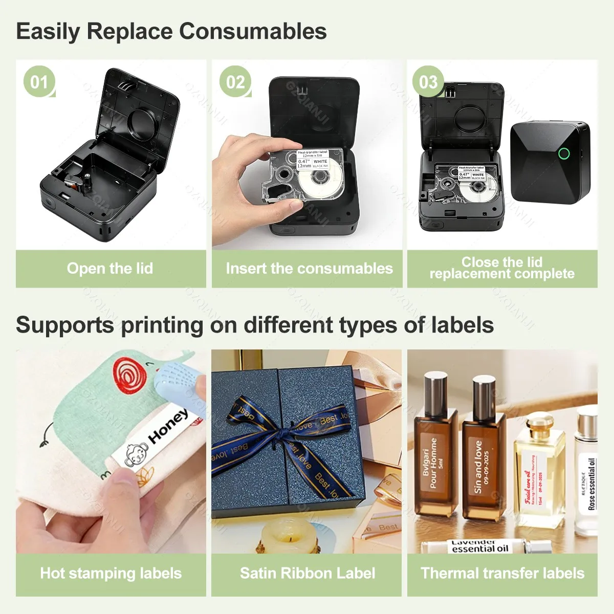 Marklife R15 Thermal Transfer Printer Mini Label Maker Satin Color Carbon Ribbon Printing DIY Crafts Wedding Bouquets Decoration