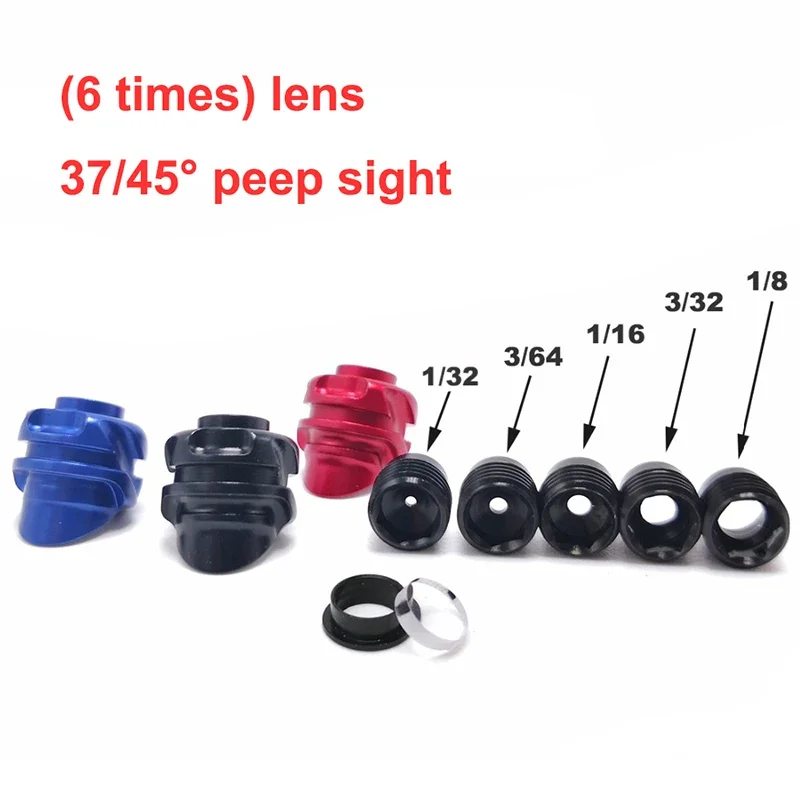 Compound Bow Peep Sight with Inner Core, Aluminum Housing Clarifier Aperture, 37 Degree, 45 Degree, 6 Time Lens, 1/32, 1/64, 1/1