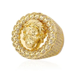 Hip Hop 5A+ CZ Stone Paved Bling Ice Out Big JESUS PIECE Finger Rings for Men Rapper Jewelry Gold Color Drop Shipping