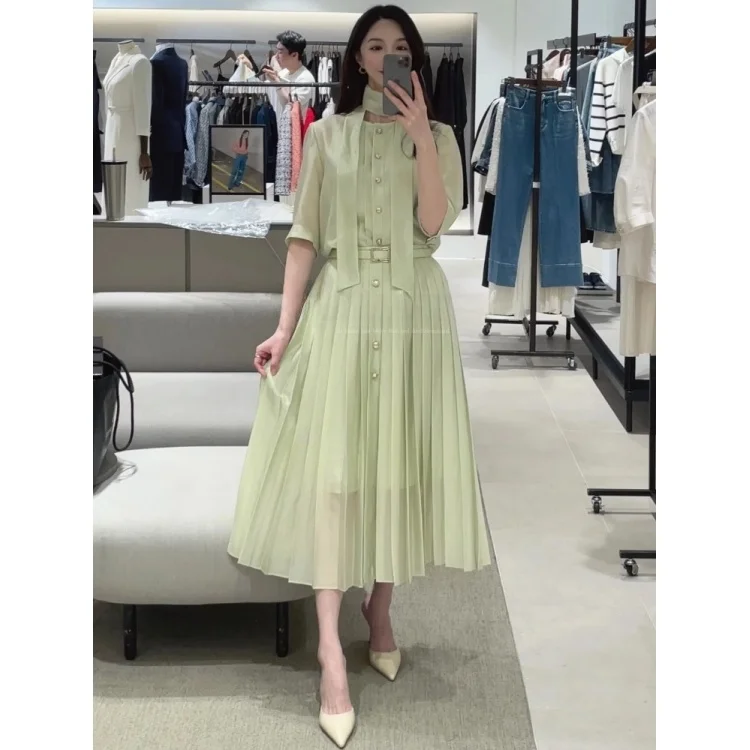 

Романтическое платье с плиссированной юбкой в корейском стиле для повседневной носки, дышащее, приятное к телу, для женщин.