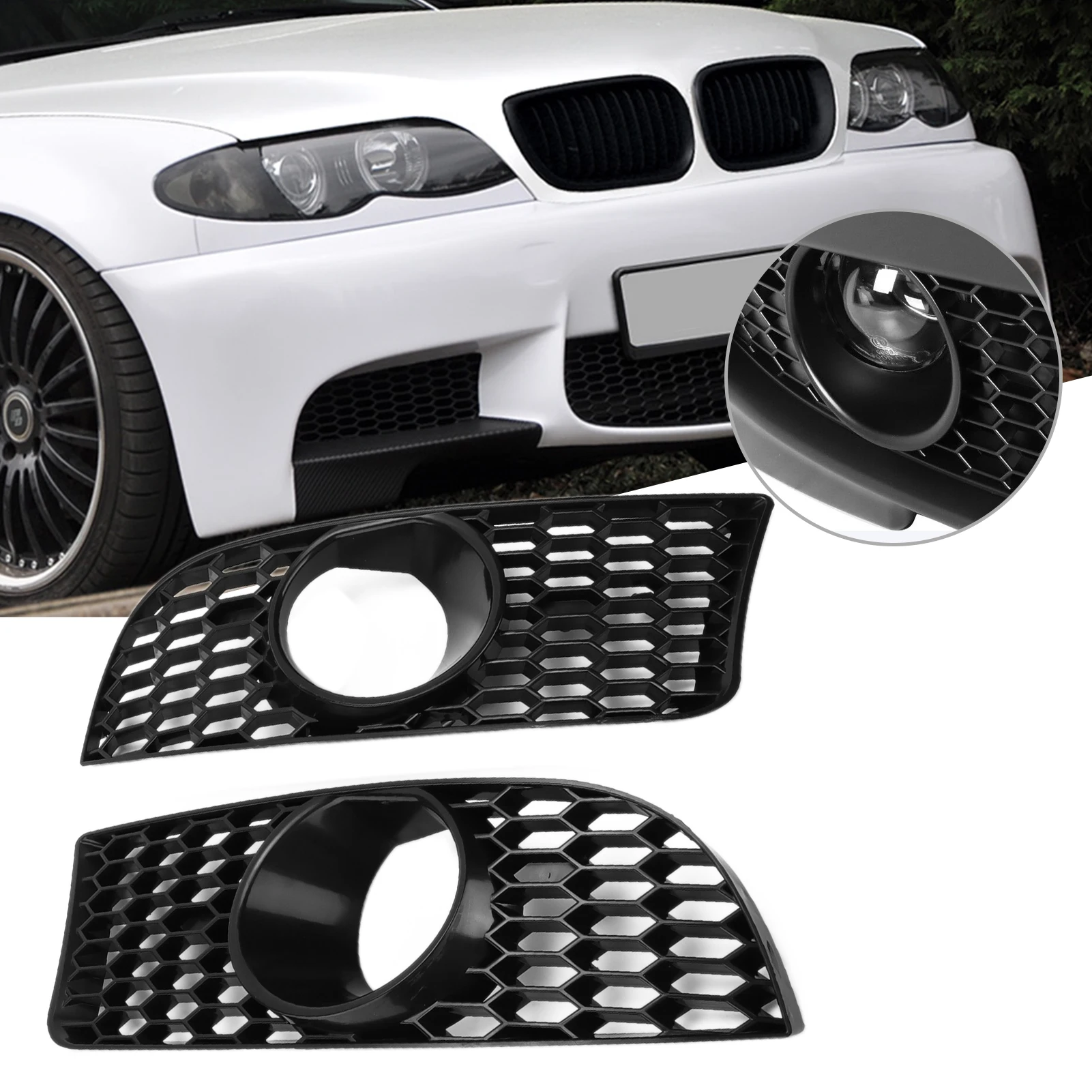 

1 Pair of M3 Style Car Front Bumper Fog Light Grille Cover Car Accessories Replacement For BMW E90 E92 E93