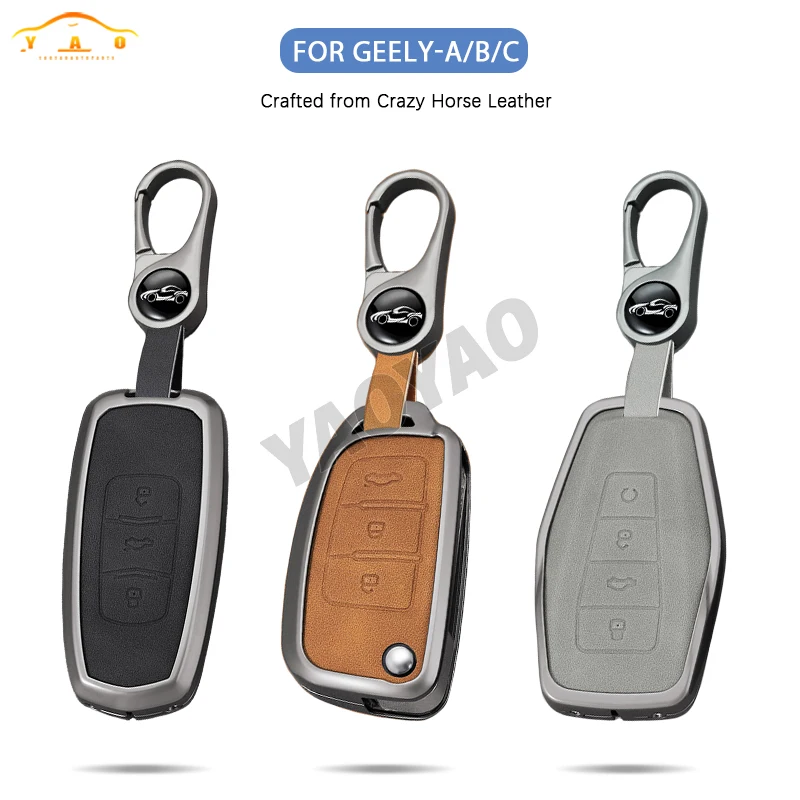 

Zinc Alloy + Leather Car Key Case Cover for Geely Atlas Boyue NL3 EX7 SUV Geely Coolray 2024 Emgrand X7 2016 EC718 EC715