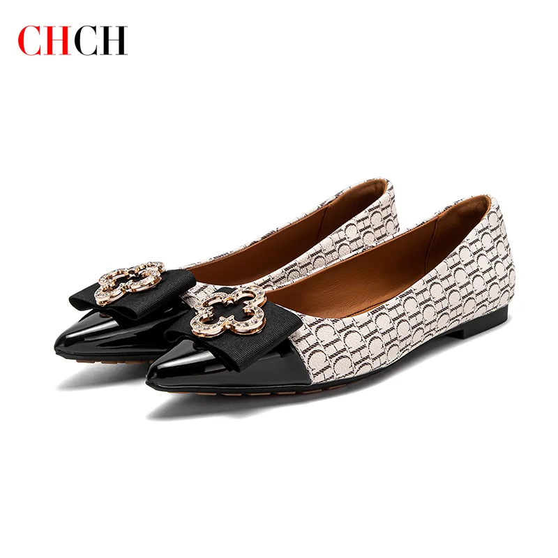 CHCH Women's Flat Shoes 2025 New Pointed Shoes Bow Flat Shoes Women's Commuter