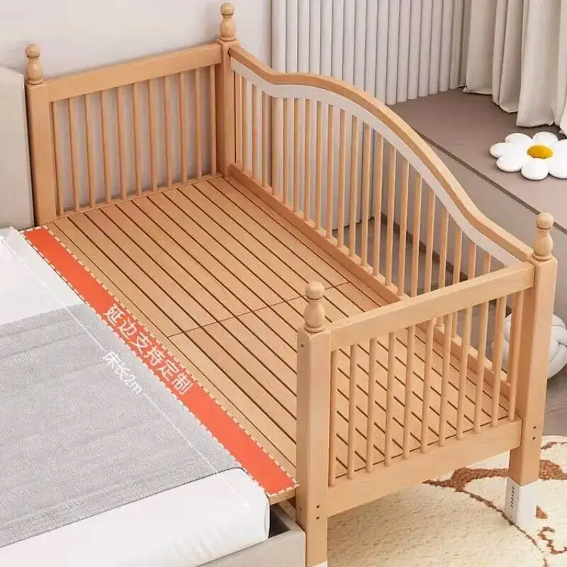 

Детская кровать из массива дерева с регулируемой высотой и защитными перилами, сращенная кровать для детской мебели, современная детская кровать из массива дерева