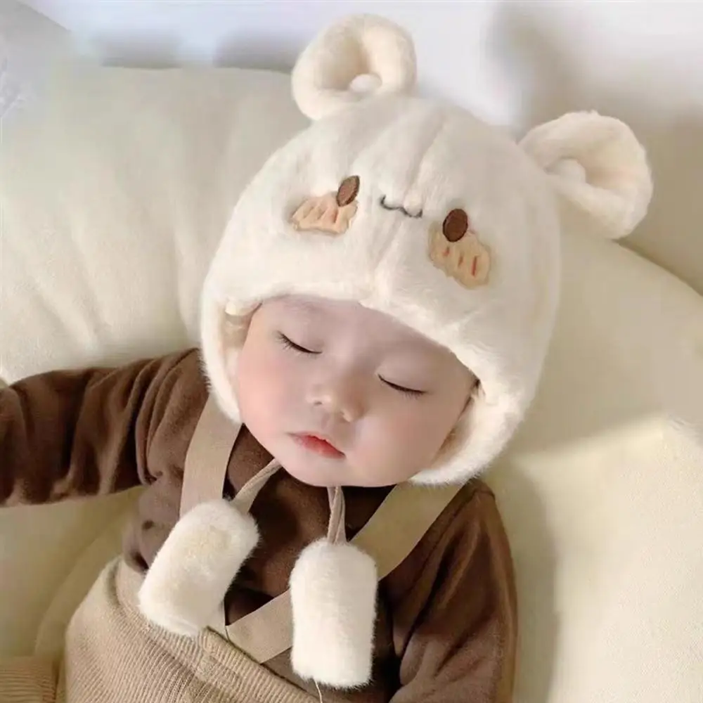 

Cute Cartoon Bear Baby Hats Winter Warm Pullover Hat Plush Thick Ear Protection Cap Baby Boys Girls Soft Newborn Bonnet Hat