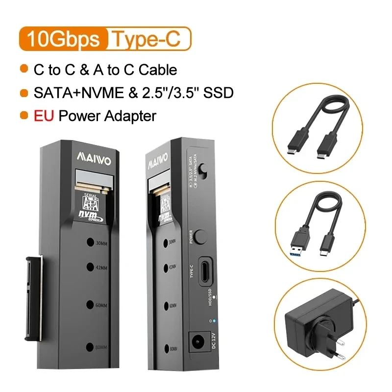 MAIWO NVMe SATA M.2 naar SATA 2.5'' 3.5'' Harde Schijf Behuizing USB-C 10Gbps HDD/SSD Lezer PCIe NVMe NGFF & M.2 Adapter Converter