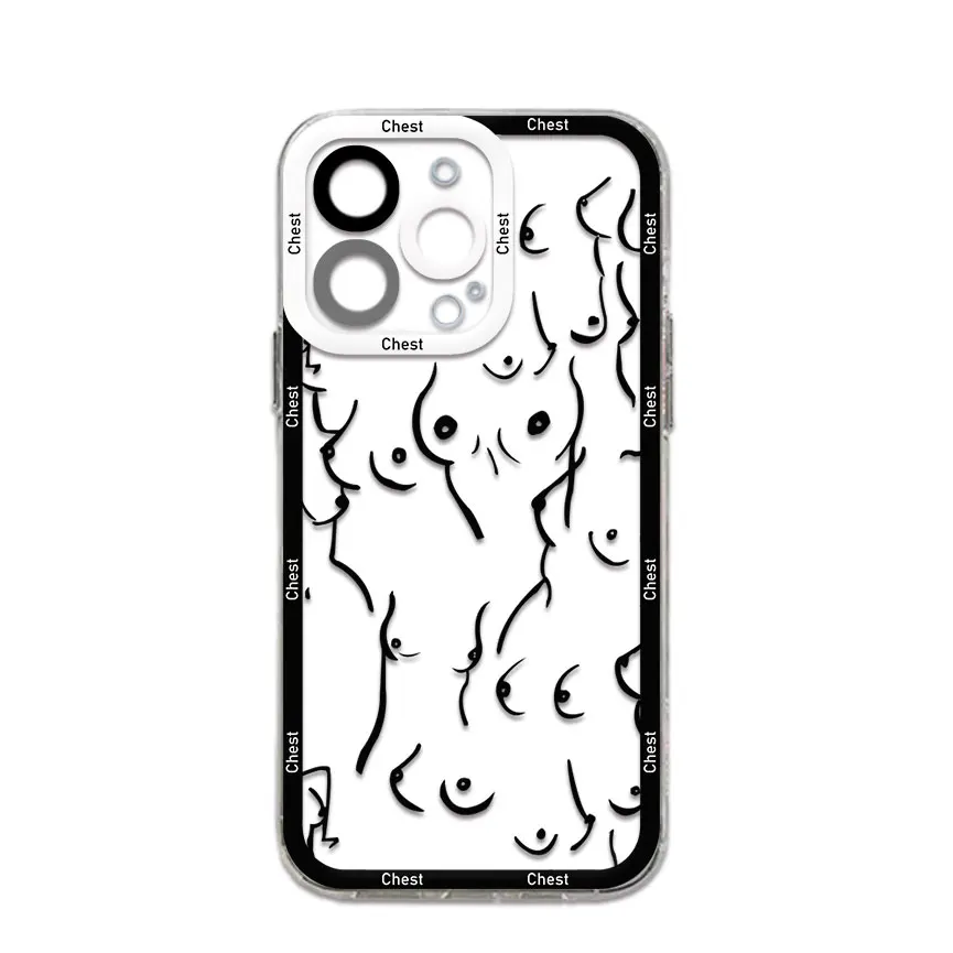 Sexy Chest Line Art Phone Case For iPhone 15 Pro Max 14 13 12 Mini 11 ProMax X XR XSMax 7 8 Plus SE20 Transparent Cover