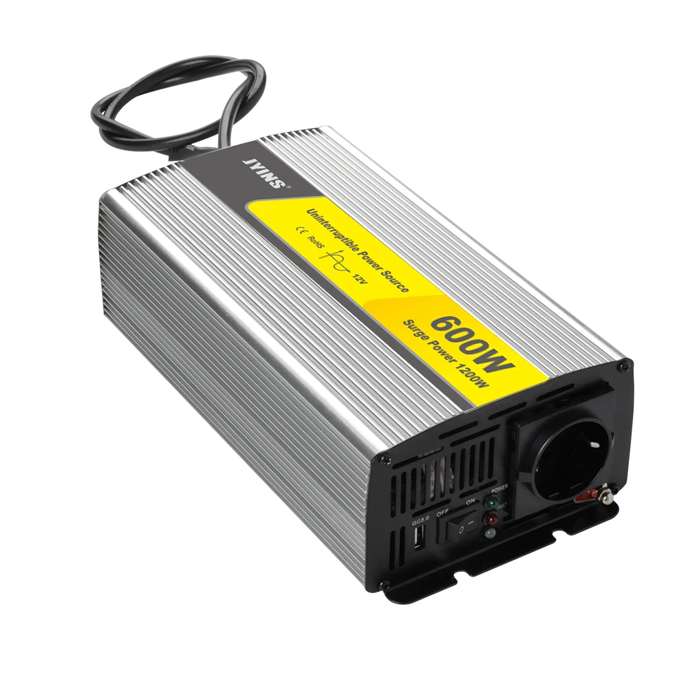 JYINS 600W 12V 24V DC/AC 110V 220V Pure Sine Wave Single Output Power Inverter Charger 50/60Hz 91% Efficiency 2-Year Warranty