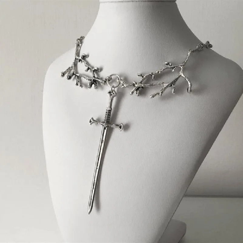 Subculture Spice Girl Goth Dark Girl Cross Branch Sword Minority Personality Collar Necklace Accessories