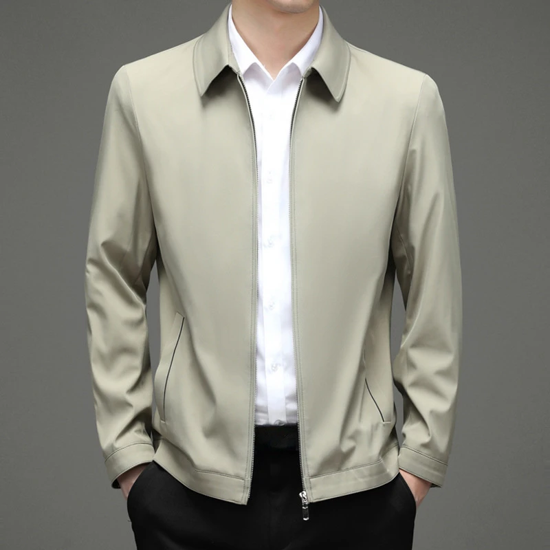 

Men Fashion Khaki Jacket Oversize 3xl 4xl Men Office Wear Business Dress Formal Coat Zip Up Long Sleeve Slim Non-iron Outerwear