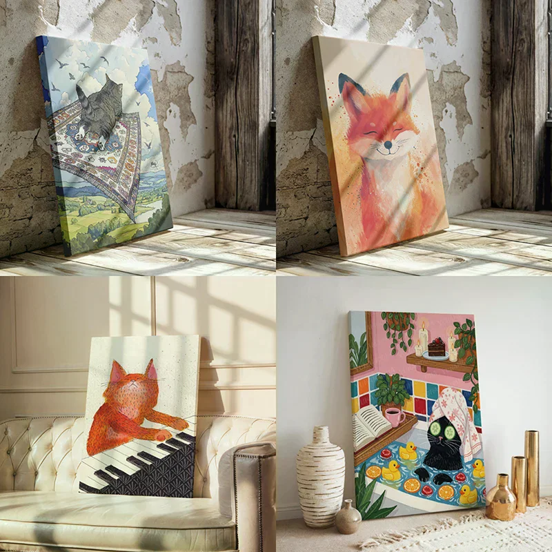 Vintage-Inspired Cat Canvas Print; Ideal for Modern Rooms and Gifts