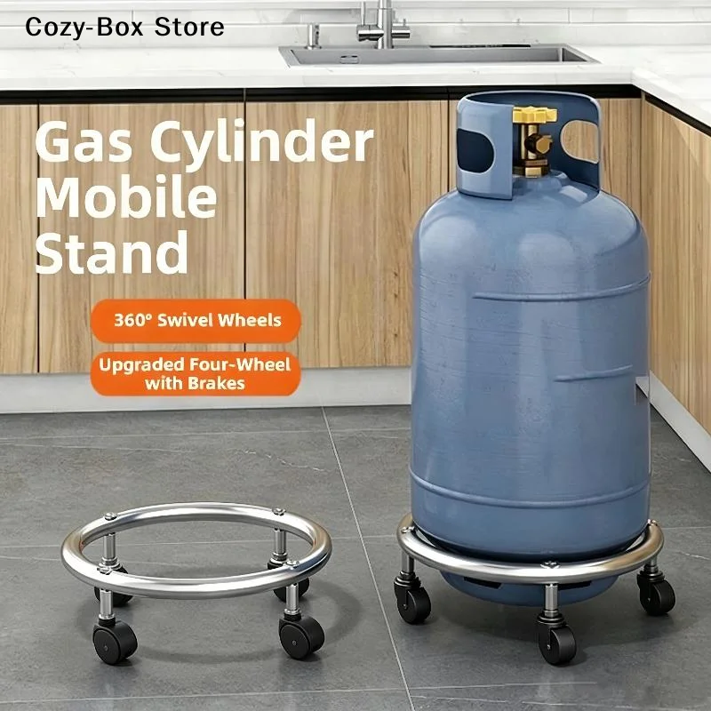 [ZY]Stainless Steel Gas Cylinder Stand With 360 Swivel Wheels Brakes For Home Kitchen Restaurant Use[ZY]