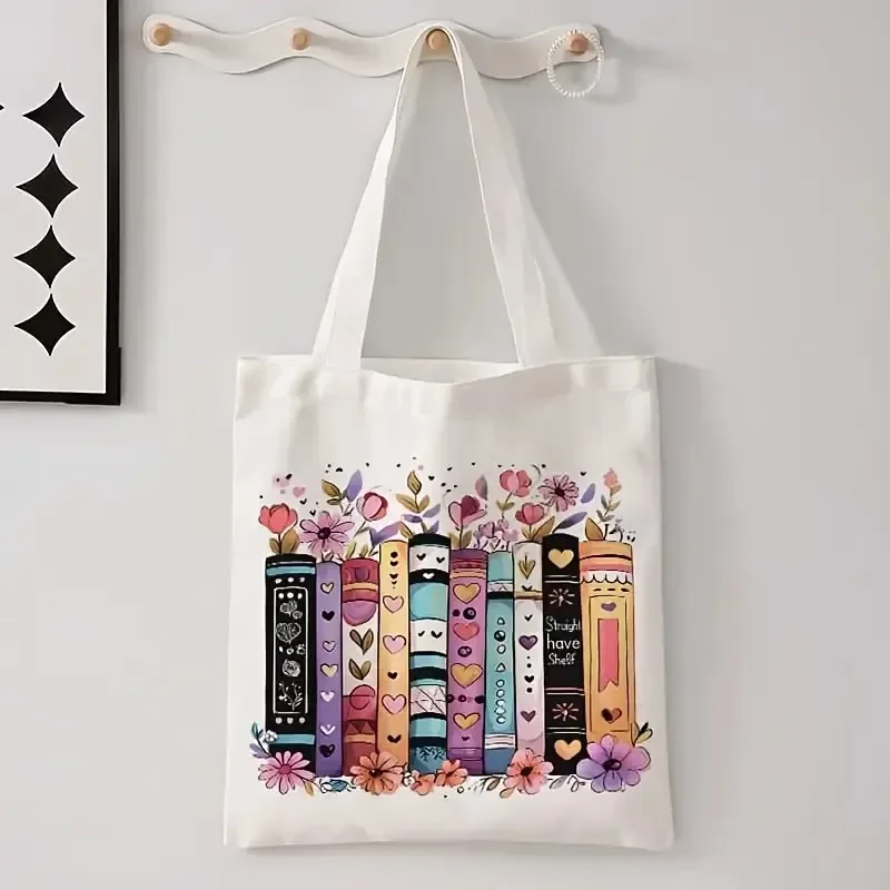 

Reading Enthusiast Canvas Tote Bag Durable Large Capacity Shopping Book Handbag For Librarians And Book Lovers
