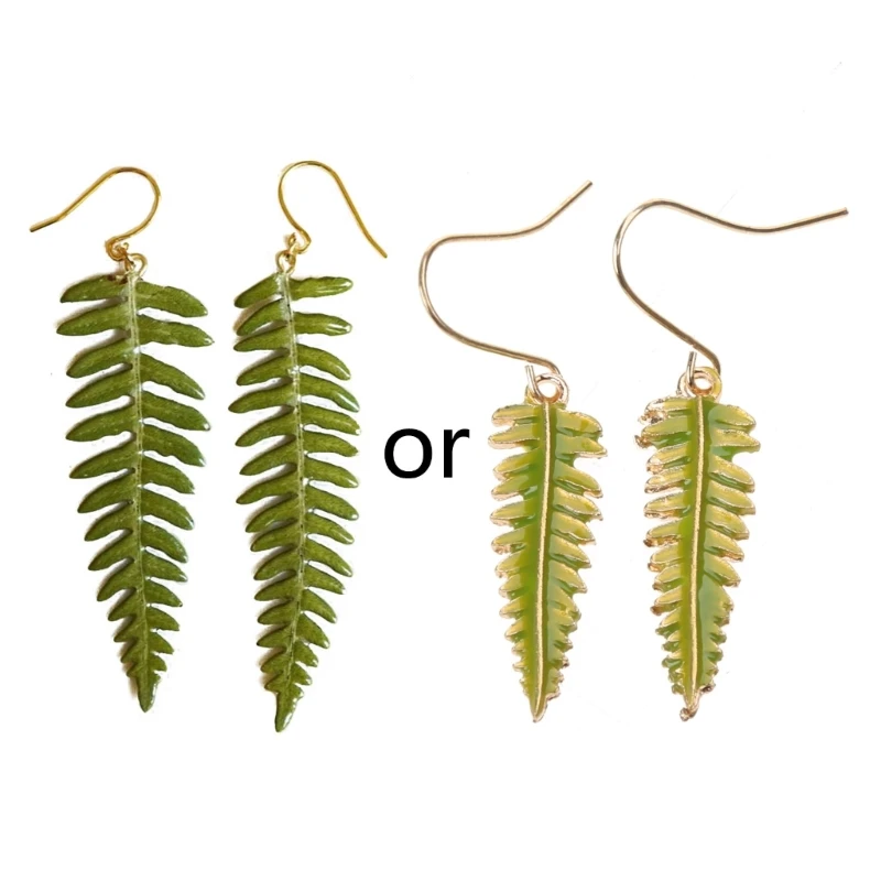 Q0KE Delicate Leaf shaped Earrings Bohemian Fern Leaf Earrings Green Leaf Dangle Hook Earring Unique Jewelry Women Girl Teen