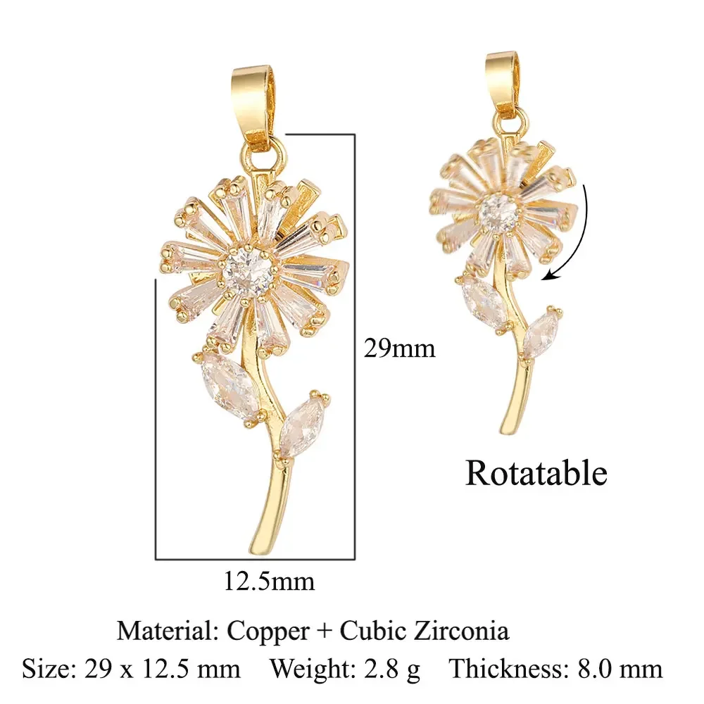 Elegant Sunflower Ani Stress Anxiety Zircon Fidget Pendant Spinning Rotatable Charms DIY Jewelry Necklace Pendants