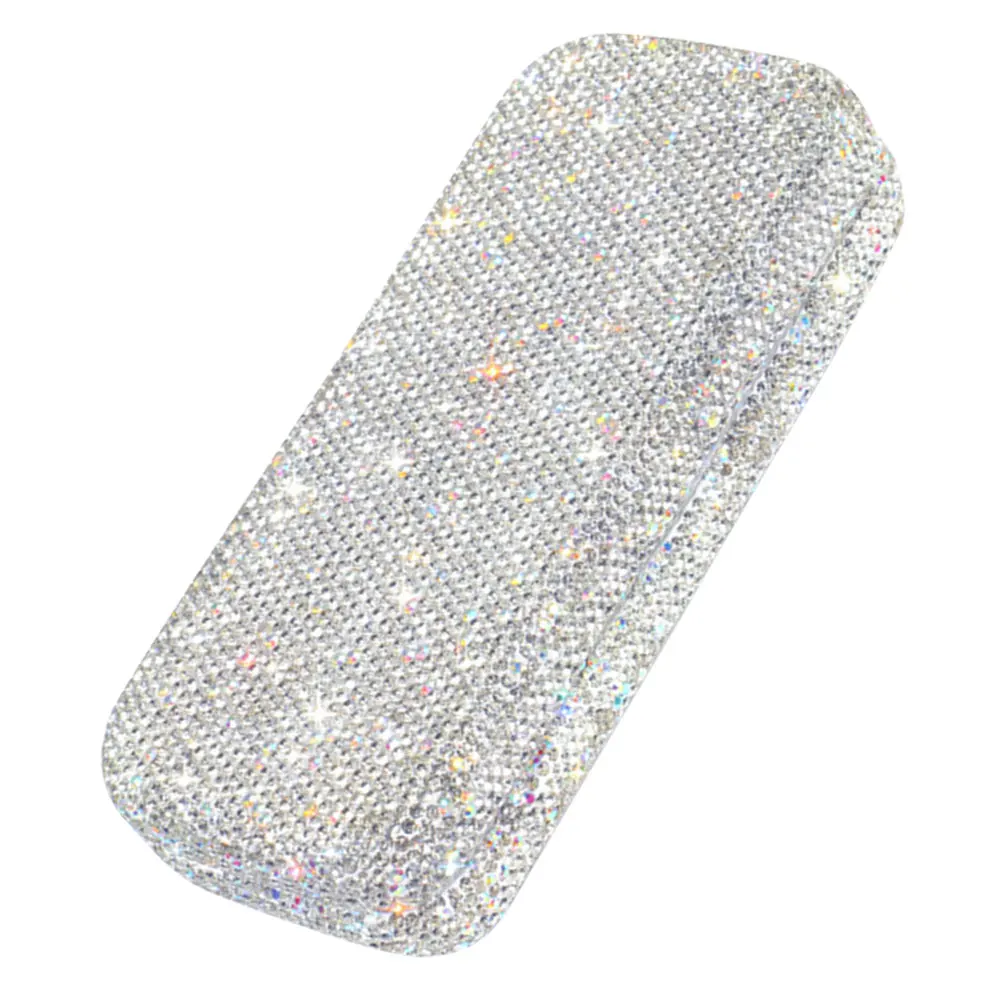 

Car Glasses Case Rhinestone Sunglasses Eyeglasses Holder White Portable Storage Box Hard Shell Long Lasting Car Accessory