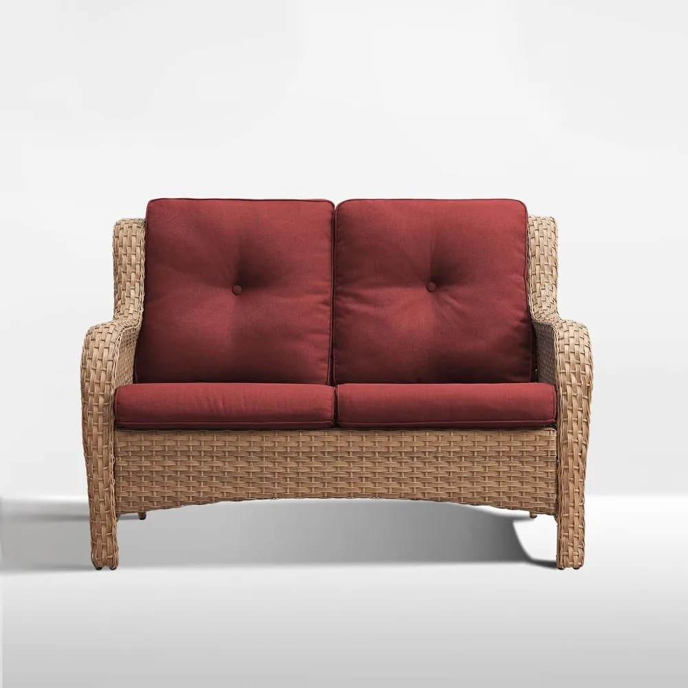 5 pieces all-weather brown pe rattan wicker sofa set outdoor patio sectional furniture set half-moon sofa set with tempered gla