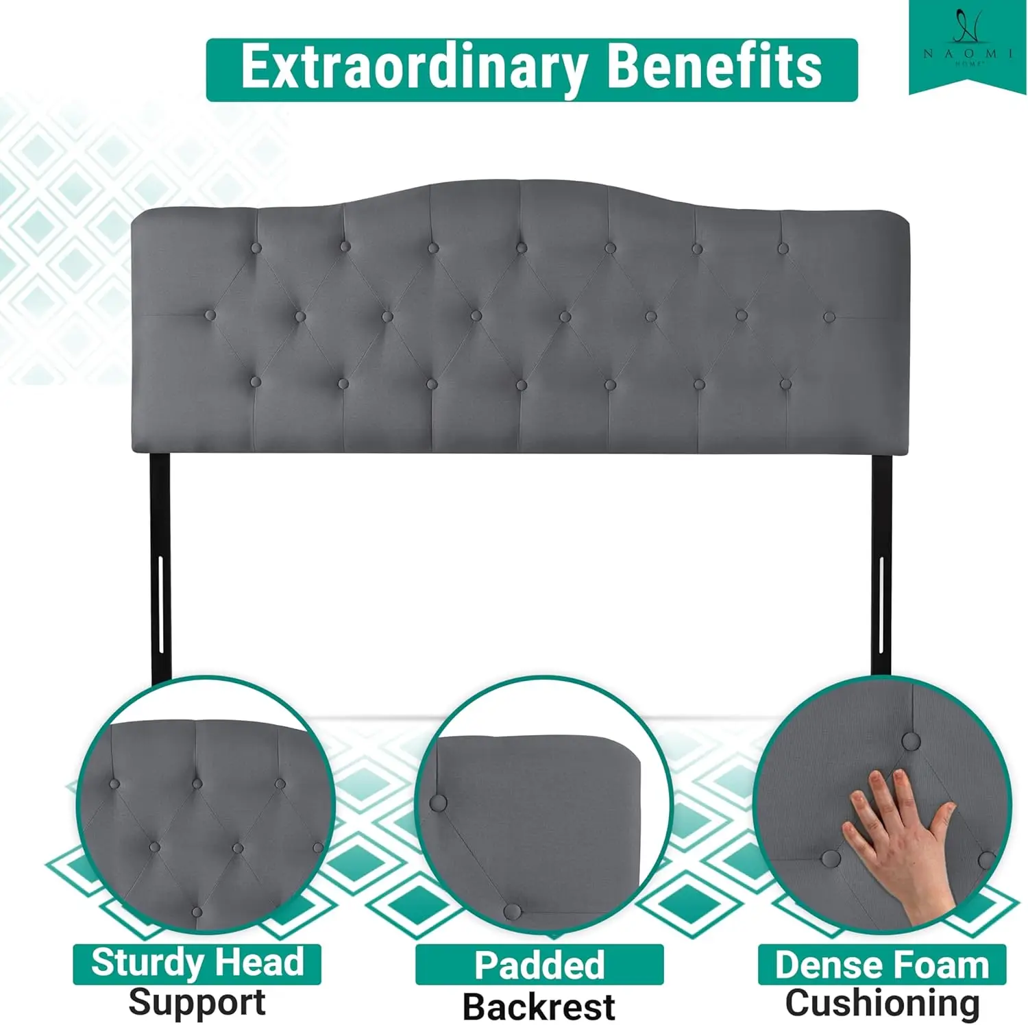 

Cassandra Full Headboard Only, Height Adjustable Full Size Bed Headboard, Button Tufted Headboard With 12 Positions, Metal
