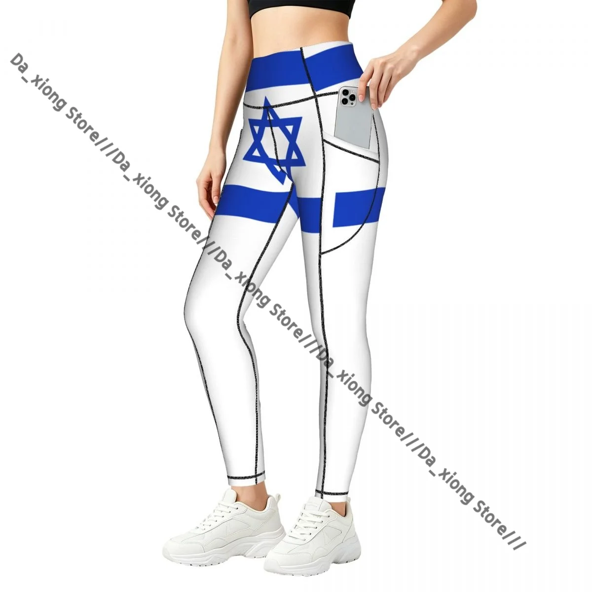 Women Slim Fit Yoga Pants With Pockets Flag Of Israel Hip Lifting Sports Fitness Pants