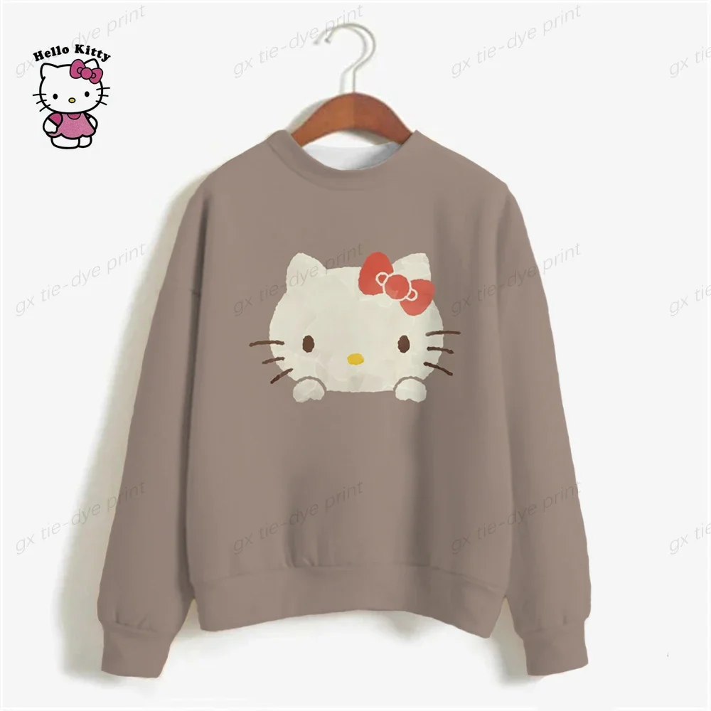 Woman Sweatshirts 2024 Sweet Korean O-neck Pullovers Thick Autumn HELLO KITTY Candy Color Loose Hoodies Womens Clothing y2k