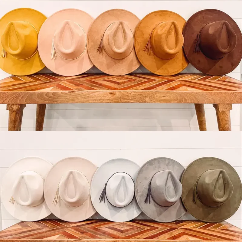 

Vegan suede fedora hat multicolor sweetheart top 9.5 cm brim jazz hat panama hat for men and women chapeau femme