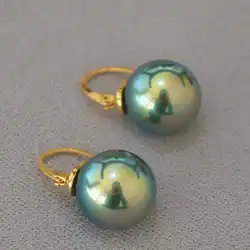 Highlights 16MM Peacock Green Shell Pearl Earrings 18K Jewelry Party Ear stud Aquaculture Christmas Lucky