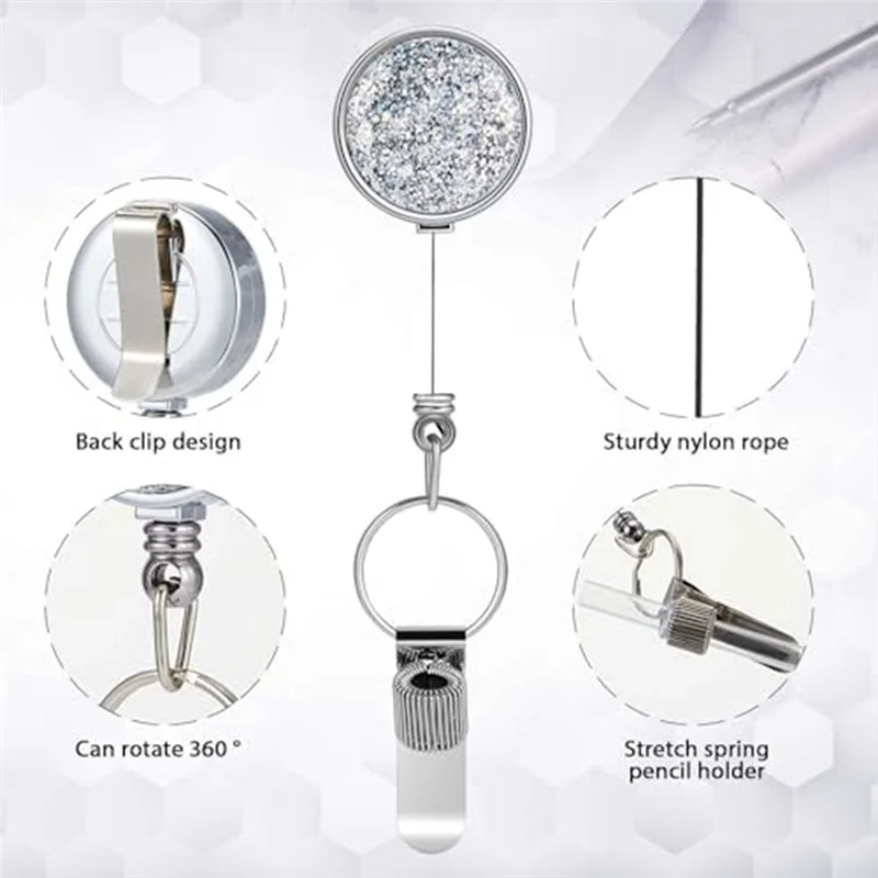 AA08-접이식 연필 홀더 25.6 인치 목수 간호사 작업자 정비공을위한 클립이있는 접이식 펜 릴 키 체인