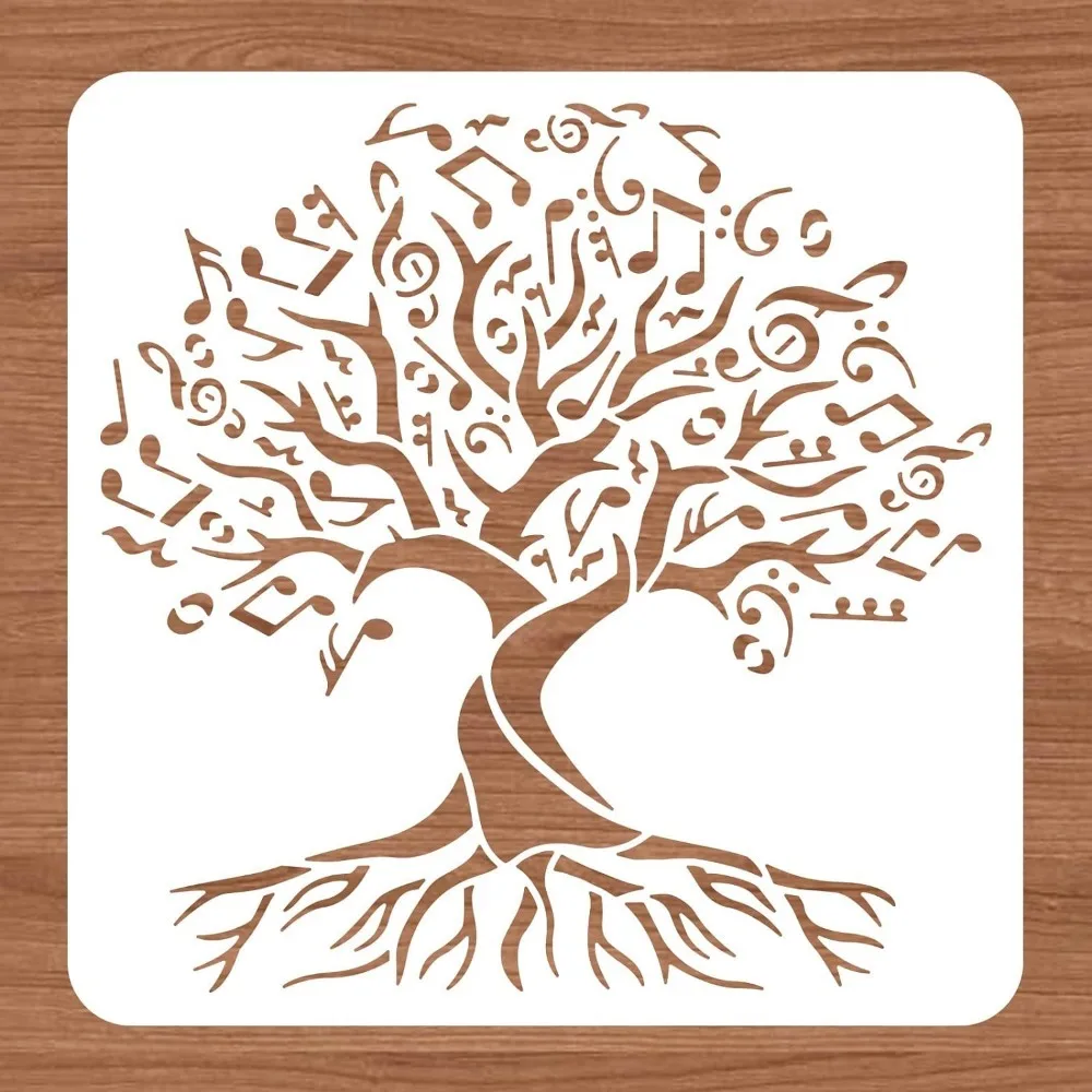 Tree of Life Pattern Stencil, Music Symbol Leaves Tree Templates Drawing Painting Stencils for Painting on Scrapbook Card Wood